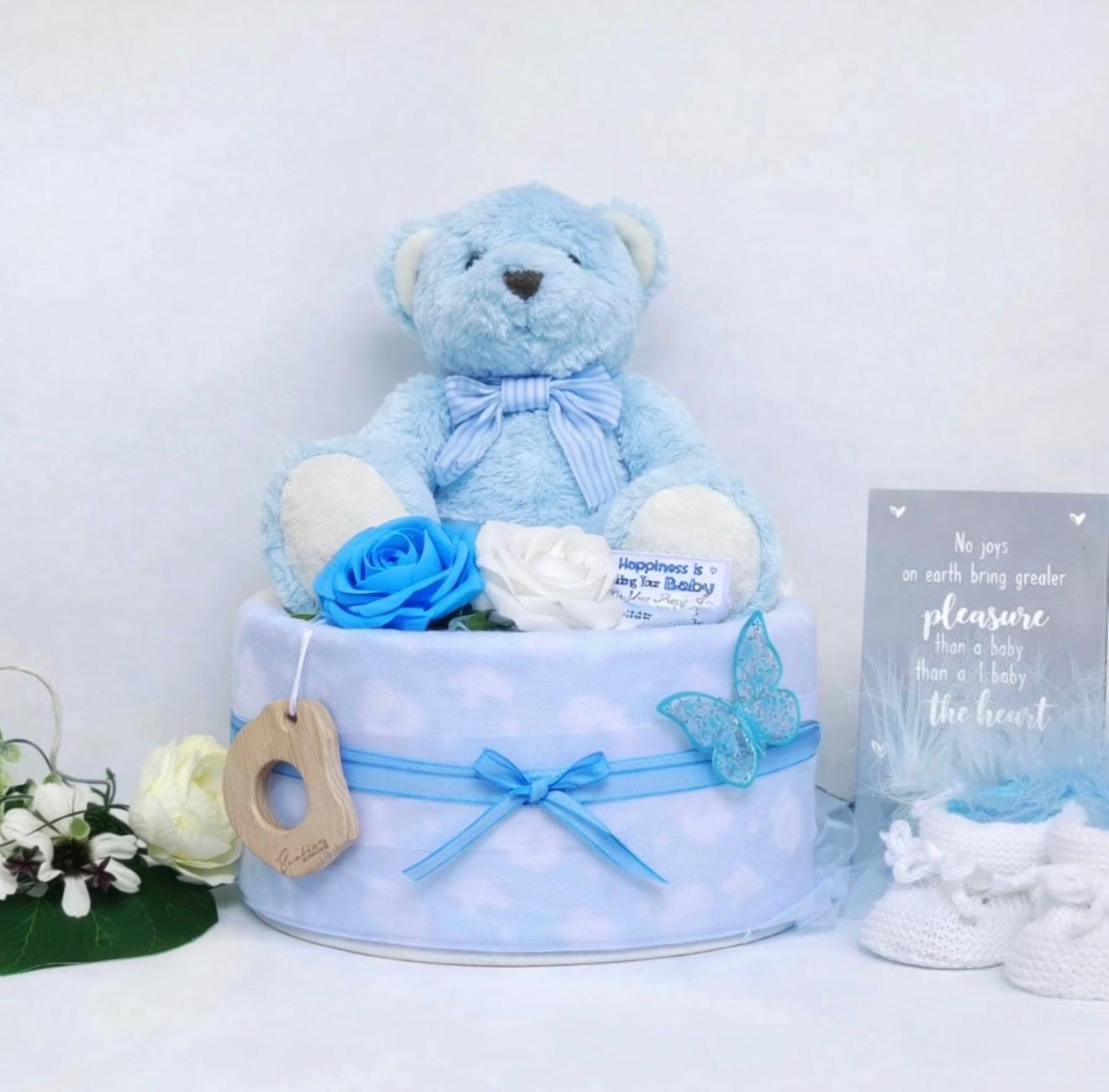 Sød nappycake / blekage til dreng - perfekt barselsgave